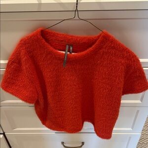 Anthropologie Fuzzy Red Short Sleeve Top- never worn